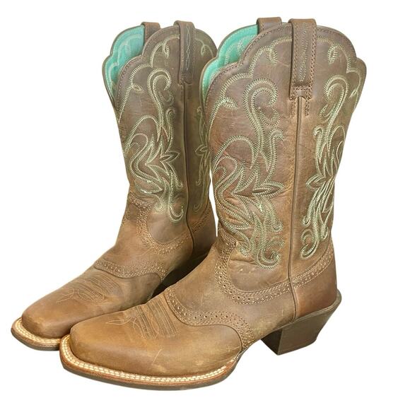 ARIAT COWGIRL BOOTS LEGEND WESTERN SZ 7.5 SQUARE TOE EMBROIDERED HERITAGE ROUGH - Picture 3 of 16